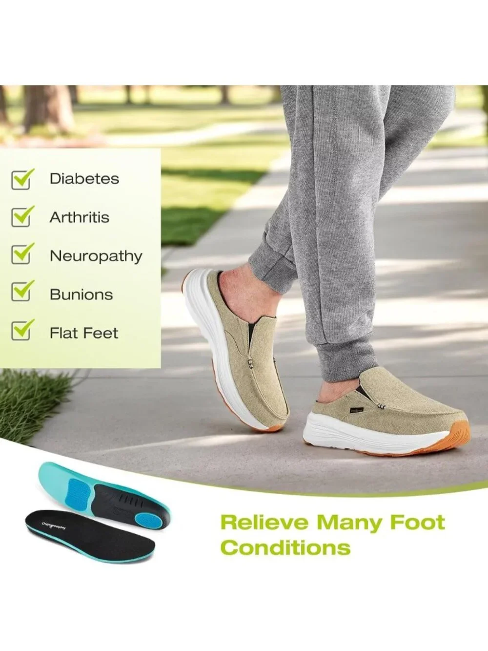 OrthoComfoot Men's Khaki Rubber Slip On Loafer Comfortable Non-Slip Casual Shoes